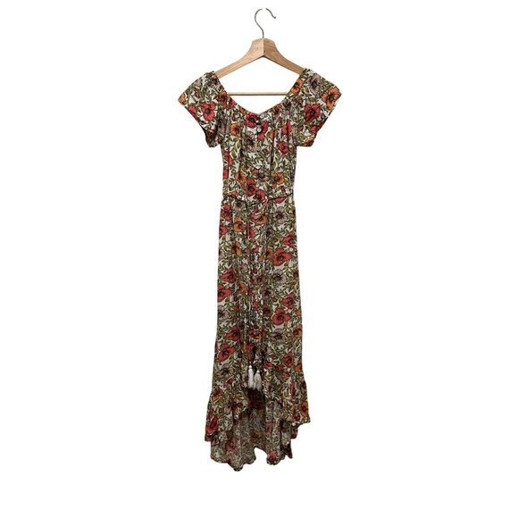 Abel The Label Multi Floral Pleated Neck Ruffled Hem Maxi Dress Women's Size XS - Picture 1 of 10
